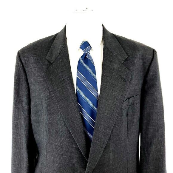 Hart Schaffner Marx Silver Trumpeter Wool 2 Button Blazer 44R Gray Plaid Windowp - Picture 1 of 11